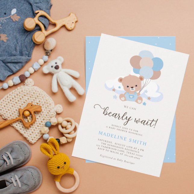 Invitation On Peut Attendre Le Baby shower Teddy Bear Garçon (Créateur téléchargé)