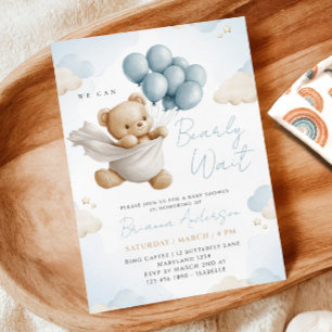 Invitation On peut attendre l'invitation Baby shower bleu