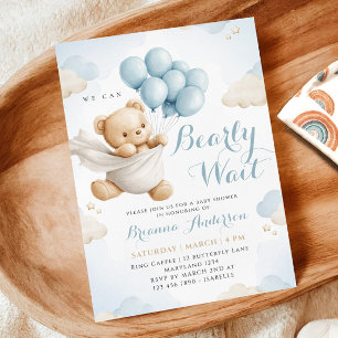 Invitation On peut attendre l'invitation Baby shower bleu