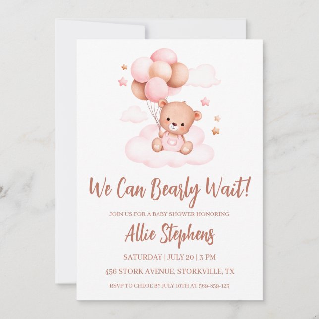 Invitation On peut attendre l'invitation Baby shower fille (Devant)