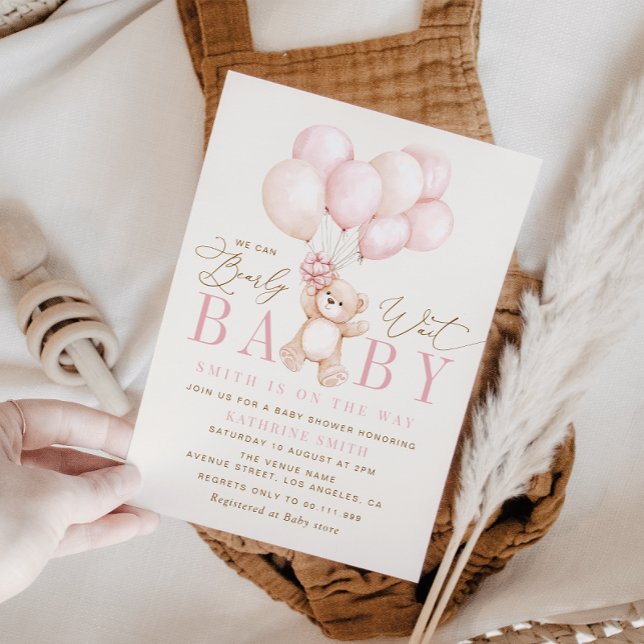 Invitation On peut attendre l'invitation Baby shower rose (Créateur téléchargé)
