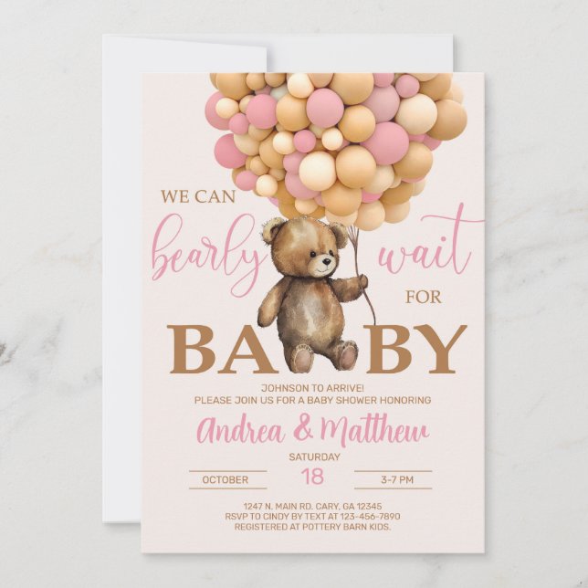 Invitation On peut attendre l'invitation de baby shower fille (Devant)