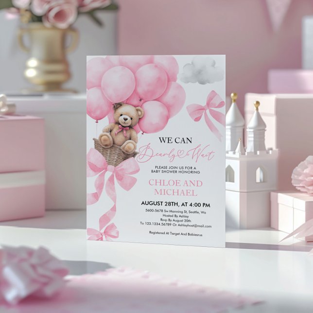 Invitation On peut attendre l'invitation de Baby shower rose (Créateur téléchargé)