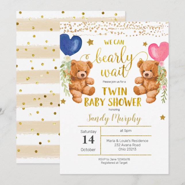 Invitation On peut attendre l'invitation du Baby shower jumea (Devant / Derrière)