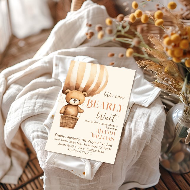 Invitation On Peut Attendre L'Ours Baby shower Beige (Créateur téléchargé)