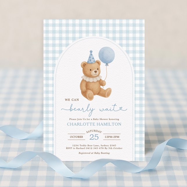 Invitation On Peut Attendre L'Ours Ballons Baby shower garçon (Créateur téléchargé)