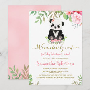 Invitation On peut attendre l'ours fille Baby shower Floral