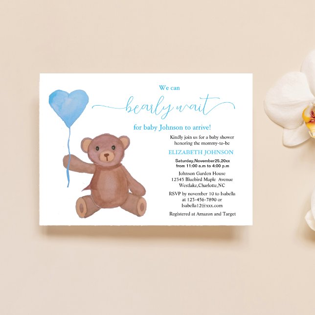 Invitation on peut attendre mignon ours avec baby shower d'am (Créateur téléchargé)