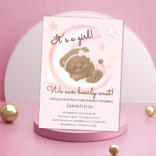 Invitation On peut attendre Pink Moon Baby shower Girl