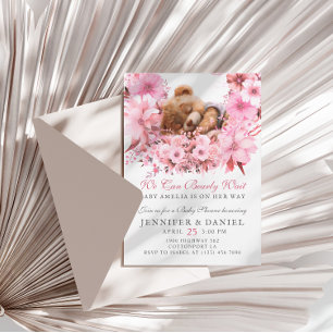 Invitation On Peut Attendre Presque Le Baby shower Floral Ros