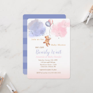Invitation On Peut Attendre Teddy Bear Baby shower
