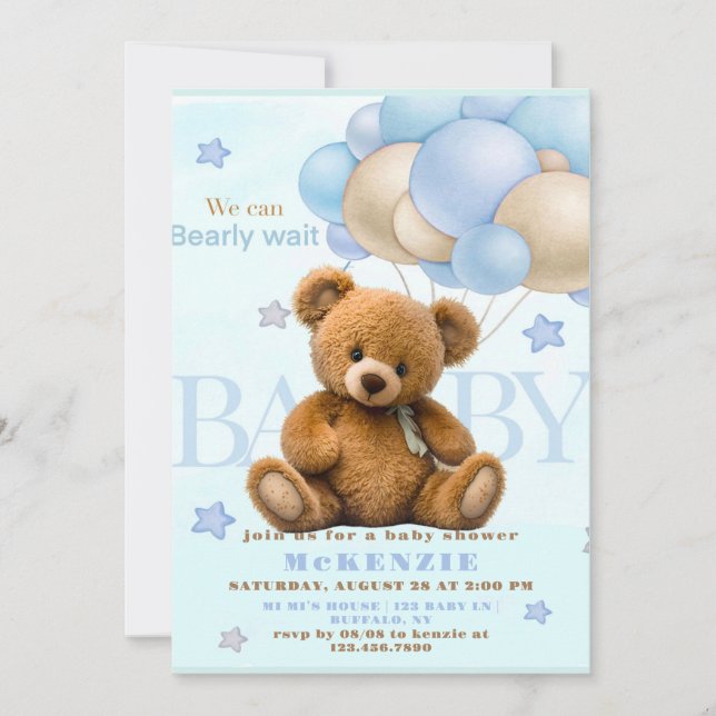 Invitation On Peut Attendre Teddy Bear Baby shower (Devant)