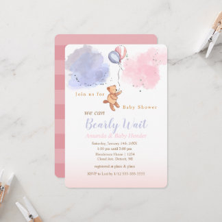 Invitation On Peut Attendre Teddy Bear Baby shower