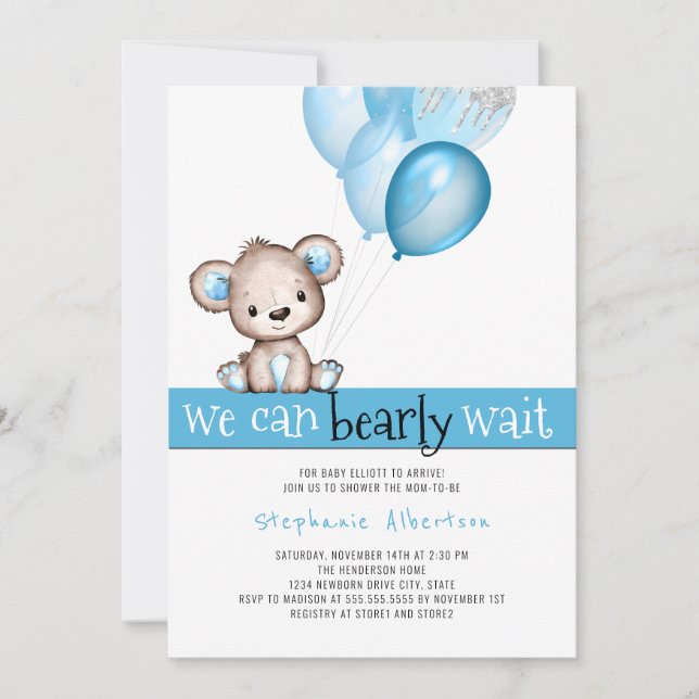Invitation On Peut Attendre Teddy Bear Baby shower (Devant)
