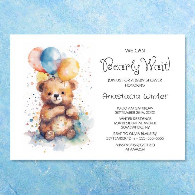 Invitation On Peut Attendre Teddy Bear Baby shower (Créateur téléchargé)