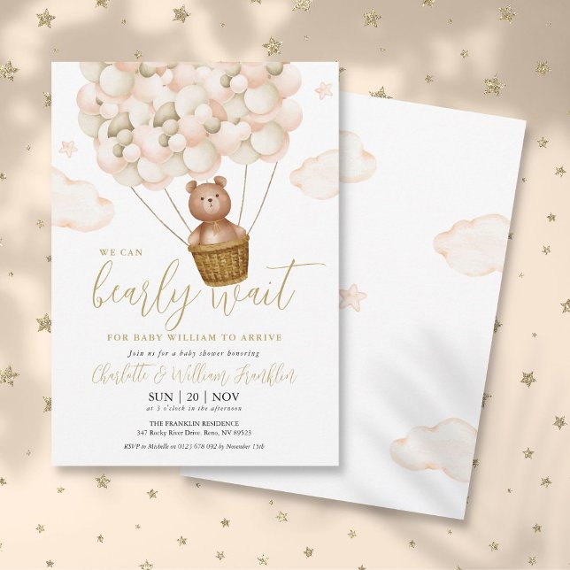 Invitation On Peut Attendre Teddy Bear Baby shower (We Can Bearly Wait Teddy Bear Baby Shower Invitation)