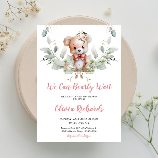 Invitation On Peut Attendre Teddy Bear Baby shower (Créateur téléchargé)
