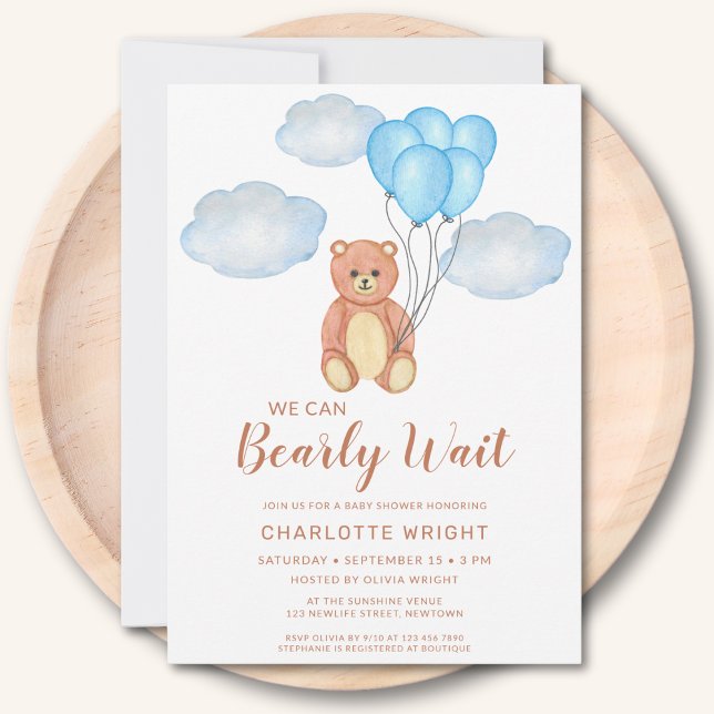 Invitation On Peut Attendre Teddy Bear Baby shower (Créateur téléchargé)