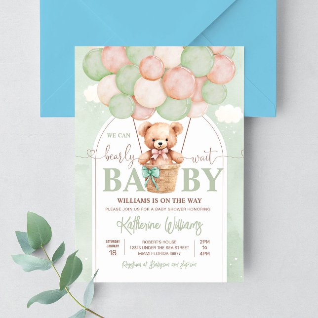 Invitation On Peut Attendre Teddy Bear Baby shower (Créateur téléchargé)