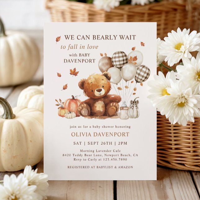 Invitation On Peut Attendre Teddy Bear Baby shower d'automne (Créateur téléchargé)