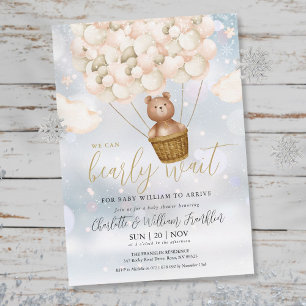 Invitation On Peut Attendre Teddy Bear Baby shower d'hiver