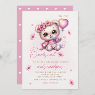 Invitation On peut attendre Teddy Bear Baby shower fille