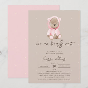 Invitation On peut attendre Teddy Bear Baby shower fille