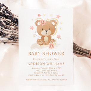 Invitation On peut attendre Teddy Bear Baby shower fille