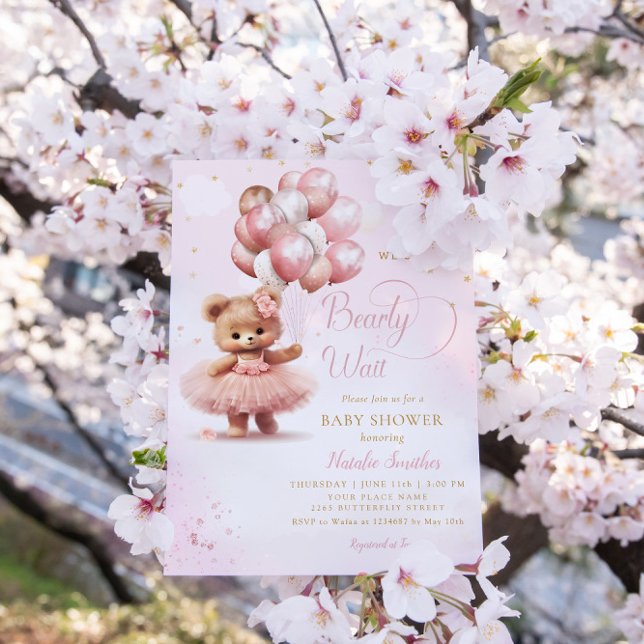 Invitation On peut attendre Teddy Bear Baby shower fille (Créateur téléchargé)