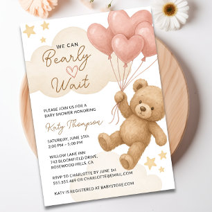 Invitation On peut attendre Teddy Bear Baby shower fille