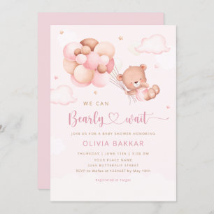 Invitation On peut attendre Teddy Bear Baby shower fille