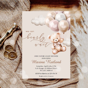 Invitation On Peut Attendre Teddy Bear Baby shower Neutre