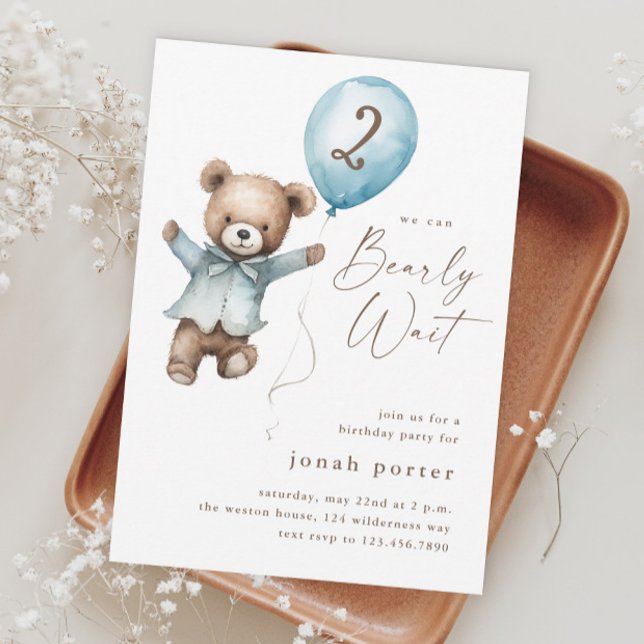 Invitation On Peut Attendre Teddy Bear Boys Anniversaire Fête (We can bearly wait teddy bear boys birthday party invitations.)