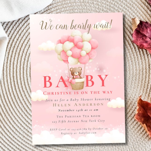 Invitation On peut attendre Teddy Bear Girl Baby shower (We can Bearly Wait Teddy Bear Girl Baby Shower Invitation)