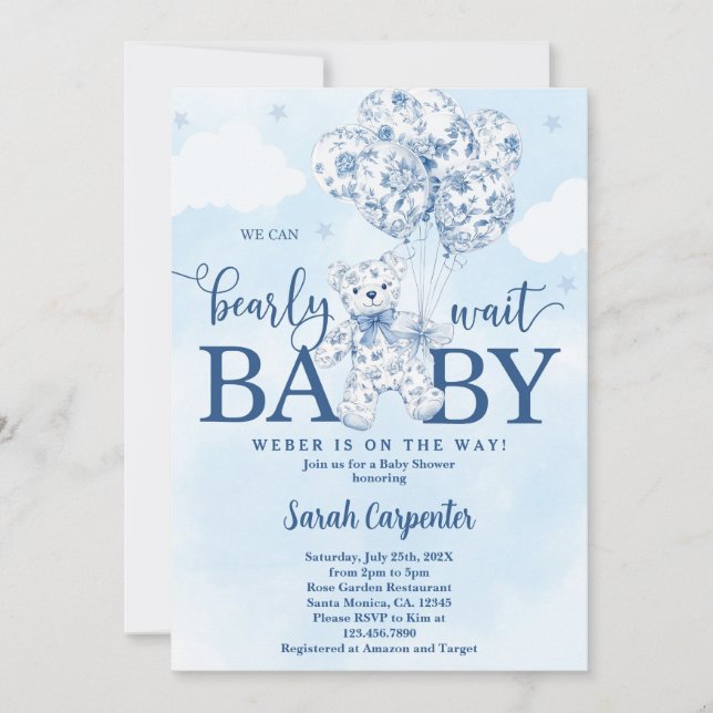 Invitation On peut attendre Toile Baby shower Boy (Devant)