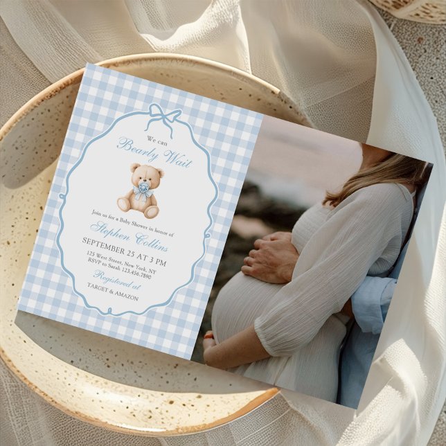 Invitation On peut attendre tôt Teddy Bear Baby shower Photo (Créateur téléchargé)