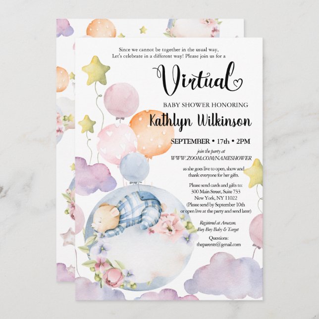 Invitation On peut attendre un garçon ours Baby shower virtue (Devant / Derrière)