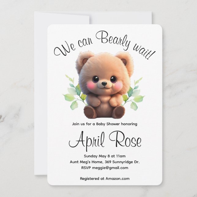 Invitation On peut Bearly Wait en peluche Baby shower boho ou (Devant)