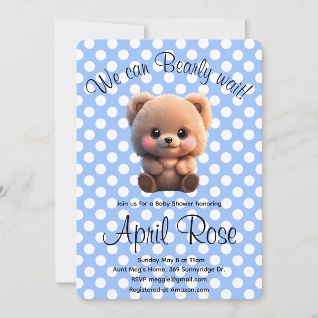 Invitation On peut Bearly Wait mignon Baby shower ours en pel (Devant)