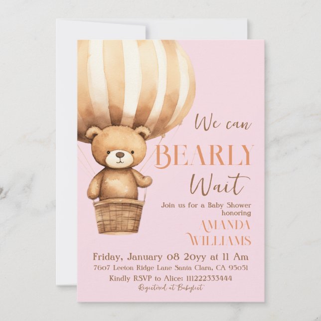 Invitation On peut se lasser attendre l'ours Baby shower fill (Devant)