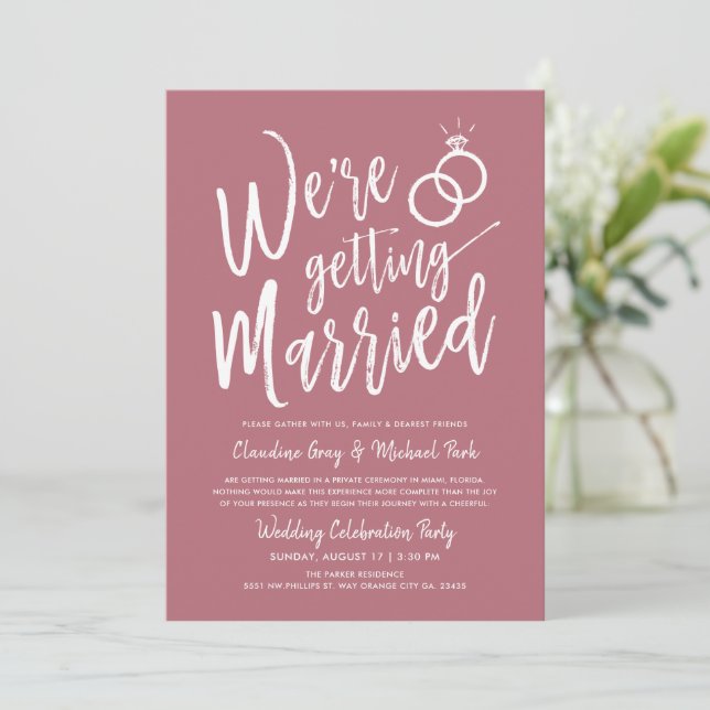 Invitation On se marie avec un Mariage en or Rose solide (Debout devant)