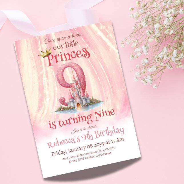 Invitation Once Princess Castle Girl Neuvième 9e anniversaire (Créateur téléchargé)