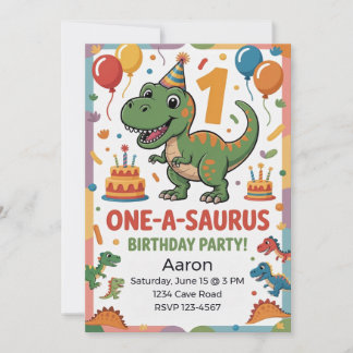 Invitation One-A-Saurus 1er Anniversaire | Dinosaure Vert