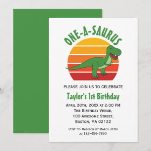Invitation One-A-Saurus Dinosaur Genre Neutre 1er Anniversair