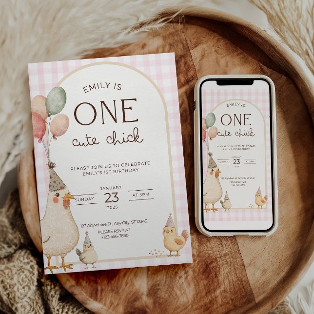 Invitation One Cute Chick Birthday This Chick is One (Créateur téléchargé)