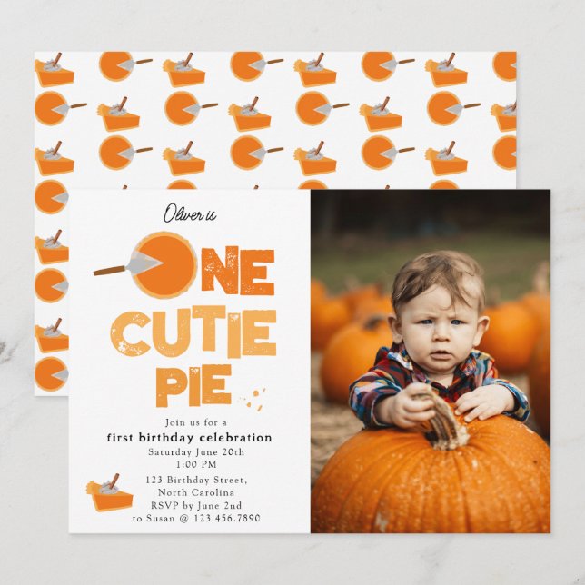 Invitation One Cutie Pie Invite 1st First Birthday Cute Photo (Devant / Derrière)