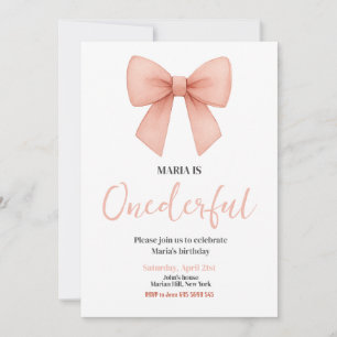 Invitation ONE derful Coquette Bow rose fête d'anniversaire