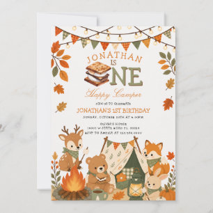Invitation One Happy Camper 1er Anniversaire S'mores Woodland