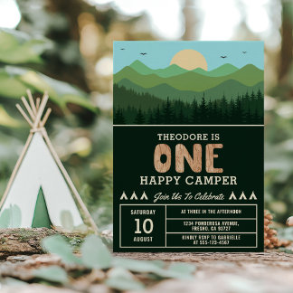 Invitation One Happy Camper Birthday Woodland Boy 1st