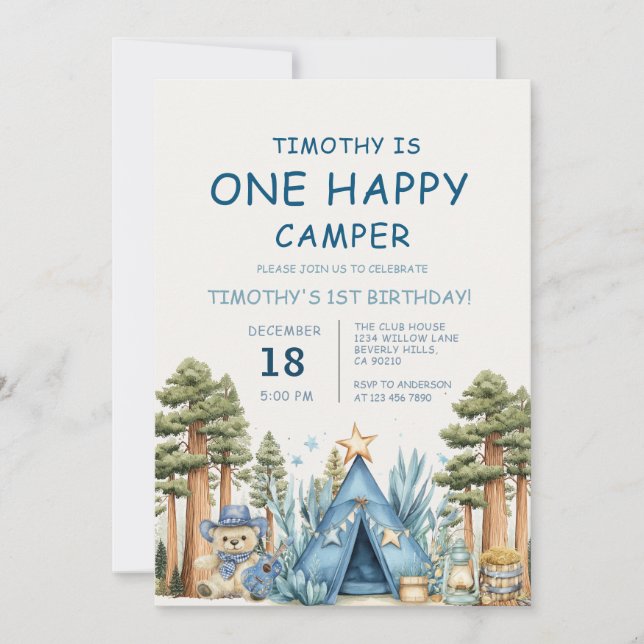 Invitation One Happy Camper Camping 1st Birthday  (Devant)